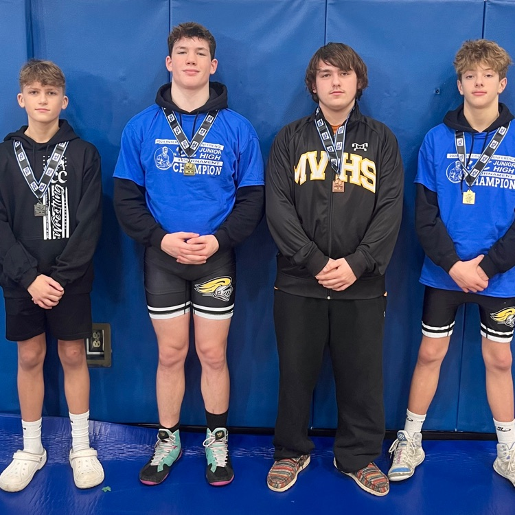 MV_Knights's tweet photo. Congratulations to the Moshannon Valley Jr. High wrestling team at the ICC Jr. High Championships today. Place Winners: (L-R) Cooper Keith - 2nd Place, Evan Krause - 1st Place, Conor Coates - 3rd Place, Brady Mihalko - 1st Place! 🤼🏆 https://t.co/OxL55L083j