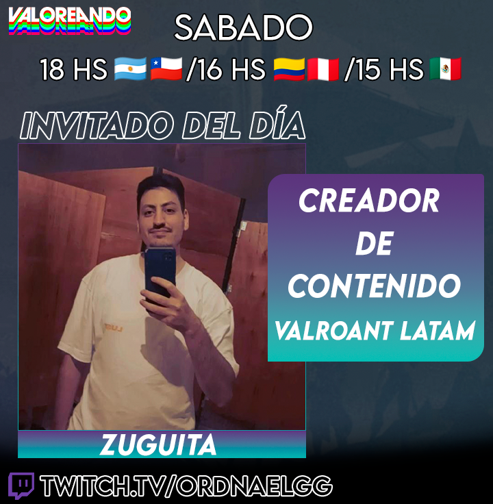ValoreandoOK's tweet photo. Hoy hay #VALOREANDO 🔥🔥
🌟 @ZugaValorant , Creador de contenido de VALORANT LATAM, viene a charlar con nosotros sobre el Open Qualifier hacia la VCL, el próximo OQ hacia Game Changers, el Kick-Off y más.
🎙 @OrdnaelGG - @TinkasVAL - @PabloAgusMoro https://t.co/2YqTd8wypo