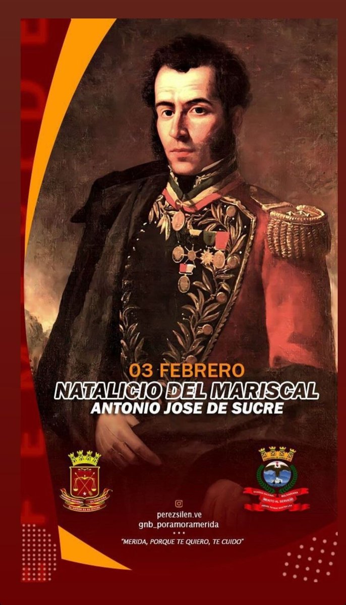 Meridacz_22's tweet photo. El #03Feb de 1795 nace el Gran Mariscal Antonio José de Sucre, en la provincia de Andalucía, hoy Estado Sucre en su honor, conocido históricamente como uno delos hombres más emblemáticos, protagonista de la lucha independentista de América del Sur. https://t.co/Rdqeqbe8fL