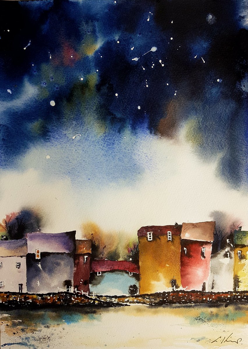 Harbour Nights, watercolour. 
#watercolour