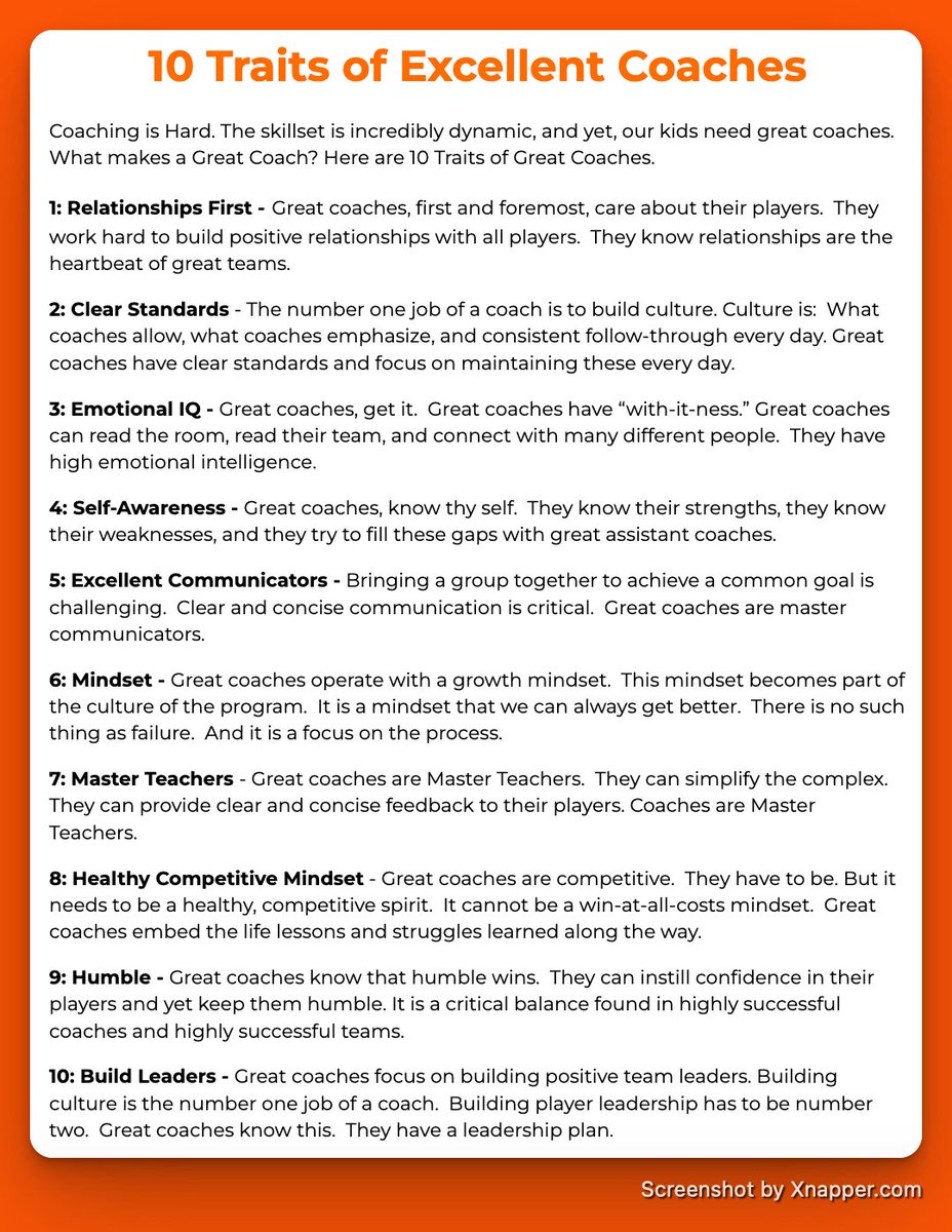 Coaching is Hard. The skillset is incredibly dynamic, yet our kids need great coaches. So what makes a Great Coach? Here are 10 Traits of Great Coaches.