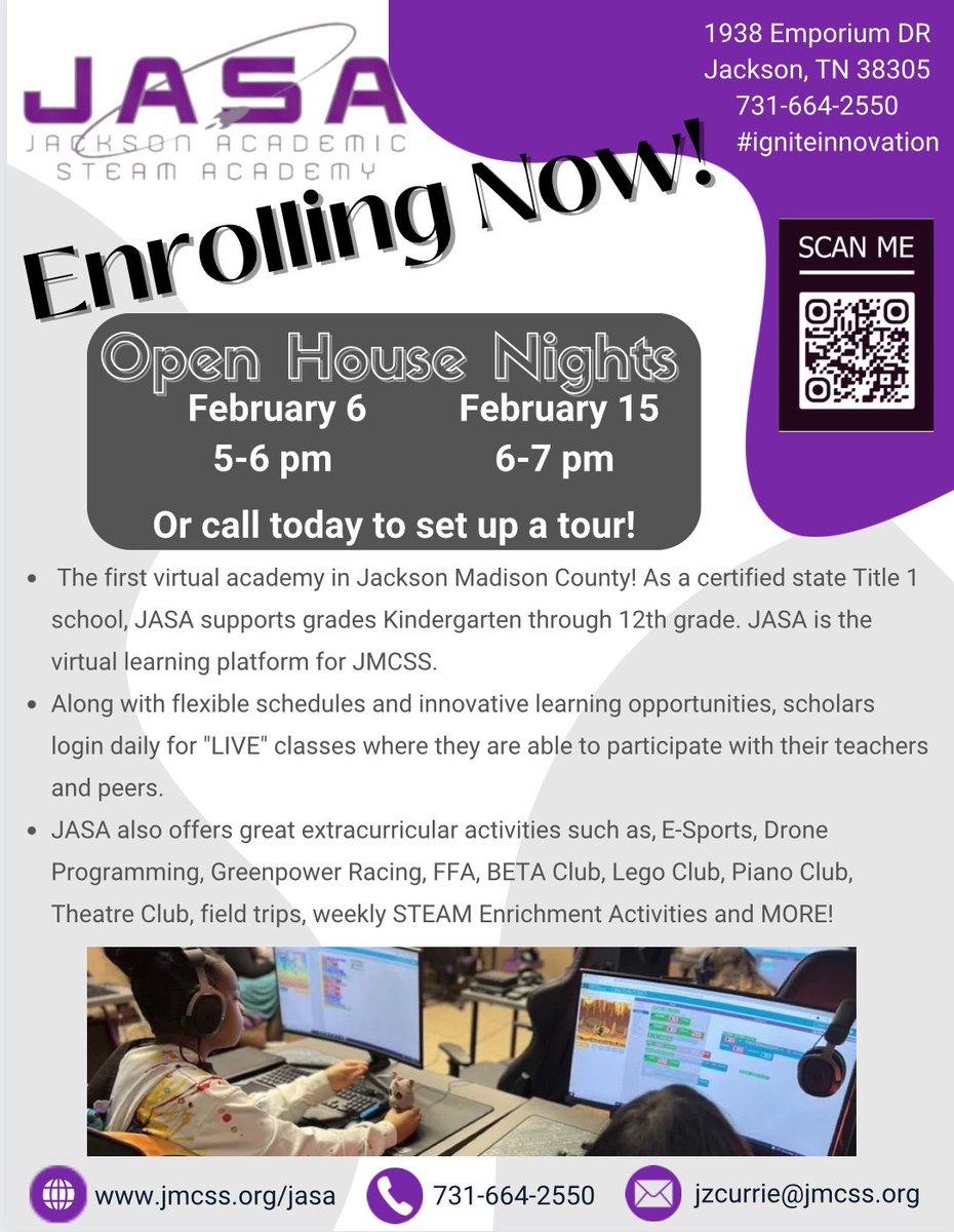 JASA_IC's tweet photo. Prospective families of students in grades K-12 are invited to attend 1 of 2 Open House events at JASA. 

🗓️ Option 1: 2/6, 5-6 PM
🗓️ Option 2: 2/15, 6-7 PM

We’ll have students on campus ready to guide you on your tour or answer your questions. @JASArockets @JMCSchools @suptking https://t.co/pUWg9RUgoN
