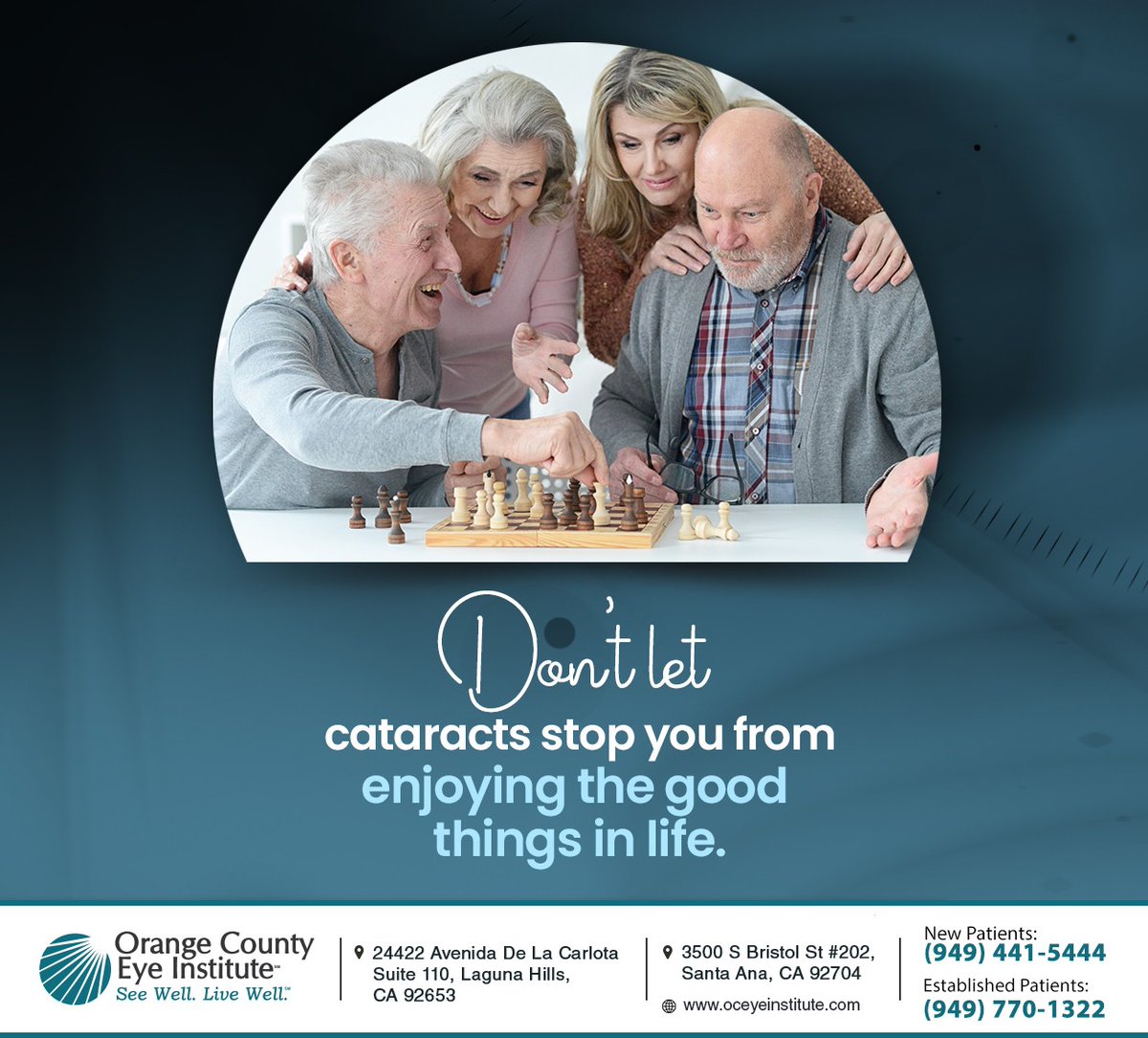 OCEyeInstitute's tweet image. Good vision is essential to live life to the fullest. Address cataracts and enjoy the little things in life. Schedule a visit at Orange County Eye Institute to learn more about cataract surgery. #cataract #vision #lagunahillseyedr