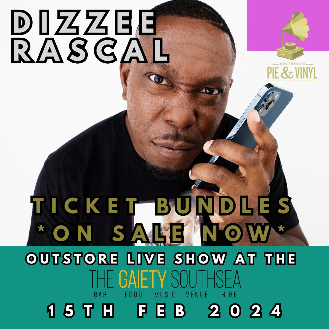 PieVinyl's tweet photo. Not long now! 

Dizzee Rascal x Pie&amp;Vinyl ⁠outstore live show! ⁠
⁠⁠
Ticket Bundles on Sale NOW! ⁠

https://t.co/RsZbG7Iyfm

⁠@dizzeerascal @thegaietysouthsea #outstore #live #show #ticketbundles https://t.co/CVXgwI28T1