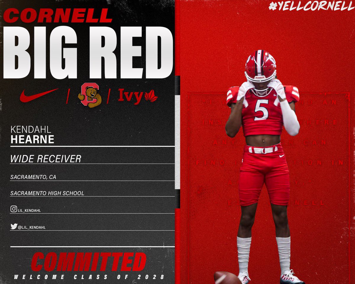 Officially 100% committed to the University of Cornell. Thank you @DanSwanstrom and @Coach_Hatcher20 for this opportunity GO @BigRed_Football 🐻❤️