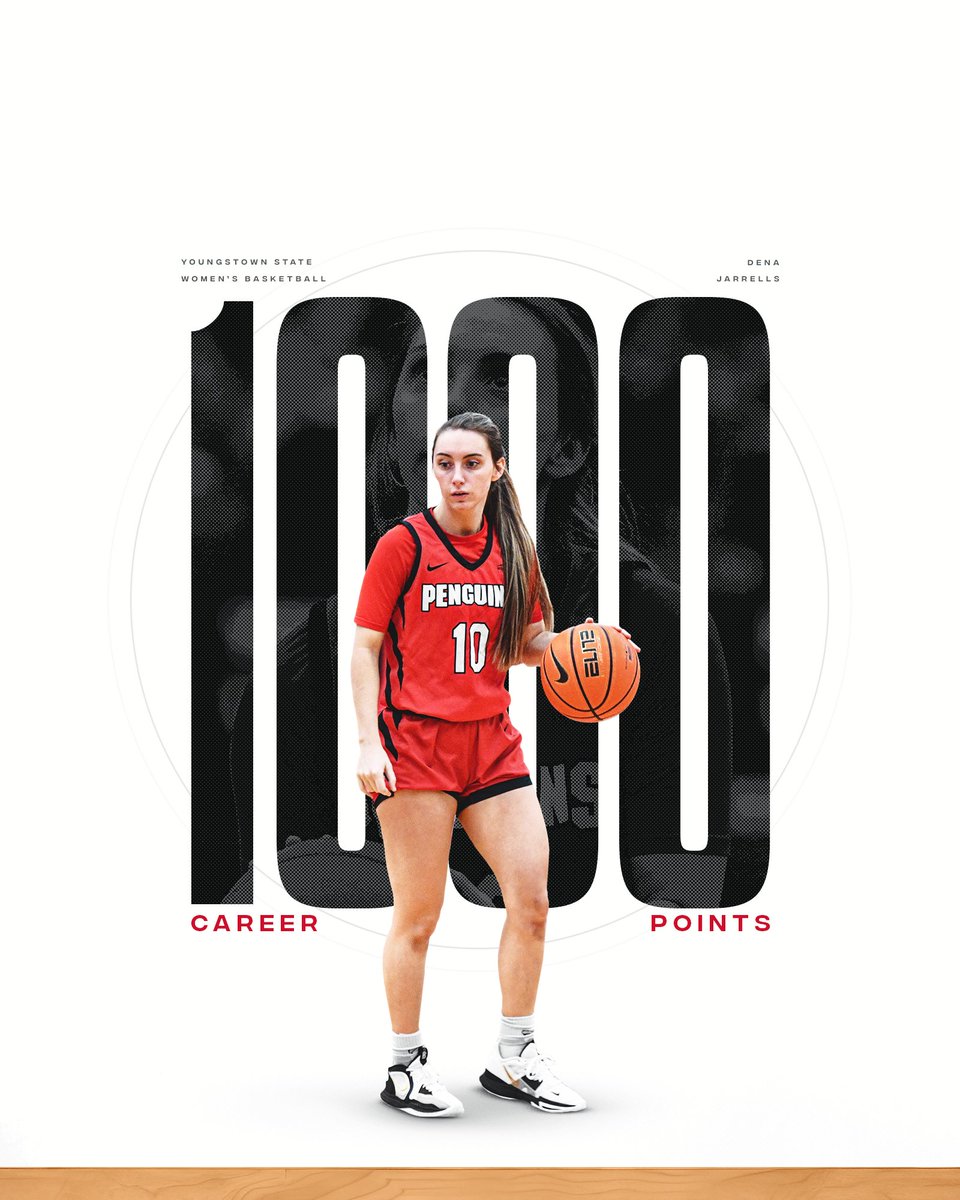 YSUWomensHoops's tweet photo. A huge congratulations to fifth-year senior Dena Jarrells on reaching 1,000 career points in today’s win over Milwaukee!

Dena had 558 points in three seasons at Chattanooga, and she now has 444 and counting as a Penguin.

#GoGuins🐧