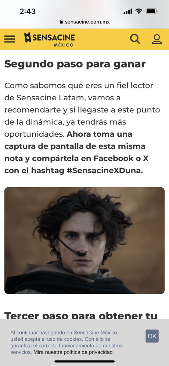 vanetommo1905's tweet photo. @SensaCineLATAM Espero ganar, son mi última esperanza 😭😭😭😭😭 #SensacineXDuna @SensaCineLATAM https://t.co/9CIl0hbJla