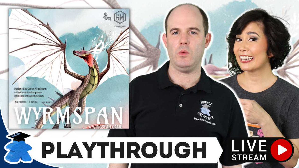MeepleU's tweet image. We're back for live play this week for #Wyrmspan live! Join us for gameplay and chat in about 1 hour!
Join here - youtube.com/live/qTwWmH7WE…
@stonemaiergames