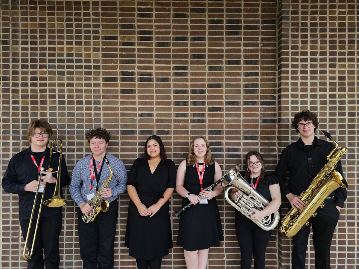 Hamilton_Lion's tweet photo. Congratulations to the 6 Hamilton Band members who represented at the NEMBA honor band clinic this weekend!
Left to right: Timothy Funderburk,  Will Pugh, Abbi Clark, Kylie Wesley, Analeigh Bowen, Ethan West. https://t.co/Ql51cXKQge