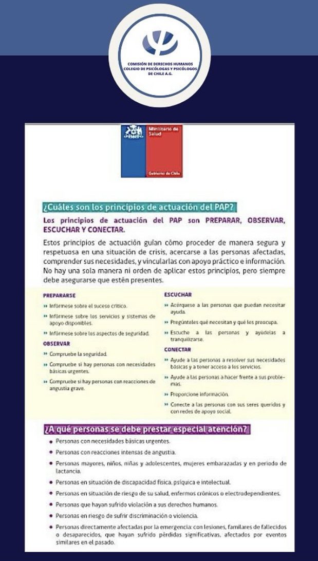 ddhh_chile's tweet photo. Primera Ayuda Psicológica PAP. Nociones Básicas @ministeriosalud @Salud_Responde @colpsichile #IncendioForestal #DerechosHumanos https://t.co/CxQyqXdYn0 https://t.co/cMBlMXxA0c