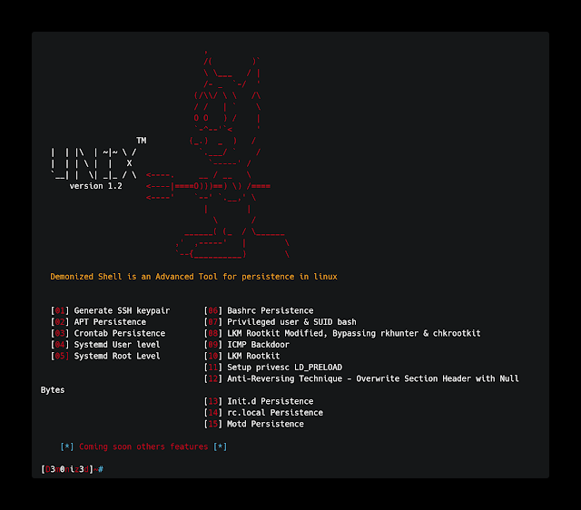 blueteamsec1's tweet photo. D3m0n1z3dShell - Demonized Shell Is An Advanced Tool For Persistence In Linux https://t.co/TMPZ1RvhYY #D3m0n1z3dShell #Rkhunter #Rootkit #Shell https://t.co/pQ5enzcb5C