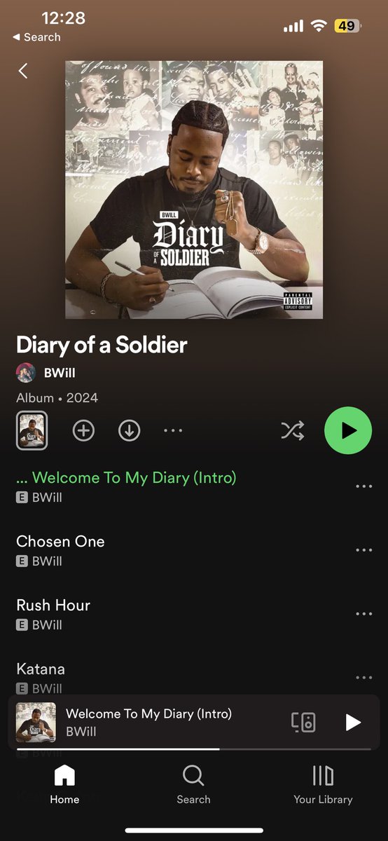 Bwill_2LIVE's tweet photo. My first album Diary of a Soldier is now out on all major platforms GO STREAM🔥❗️🎶 16 bangers for you to listen to &amp; get to know me. Thank you to everyone who has supported me on this journey so far, this is just the beginning 💪🏾🔥🚀  Cover Art 🐐 : @1HIGHRES 
#viral #distrokid https://t.co/g7pkmq4A29