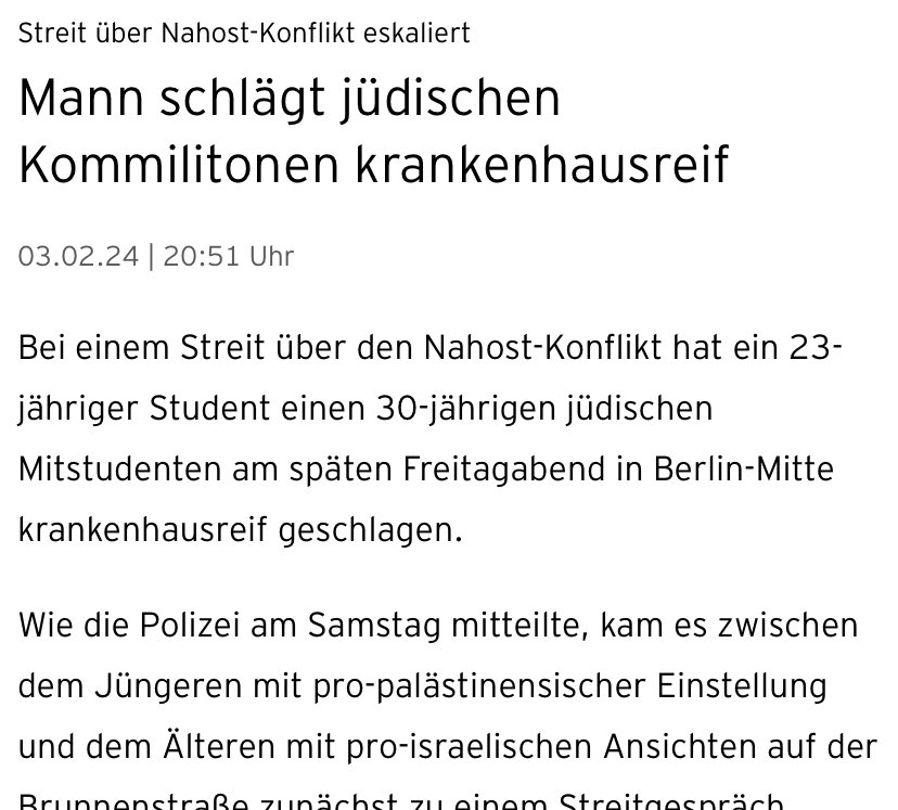 Es reicht, <a href="/FU_Berlin/">Freie Universität</a>! Am Freitag wurde ein jüdischer FU-Student in Berlin-Mitte von einem pro-palästinensischen FU-Studenten verprügelt.

Bis heute verbreiten antisemitische Gruppen ihren Hass. Bis heute wurde kein Hausverbot ausgesprochen.

Wir kämpfen weiter✡️