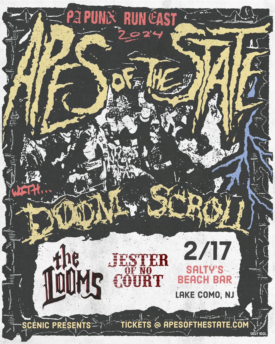 TheLoomsBand's tweet photo. SATURDAY 2/17 @SaltysB in Lake Como, NJ with our pal &amp; fellow Jerseyan @jesterofnocourt! https://t.co/mkg6XqRRh2