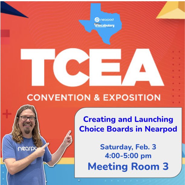Jpclark03's tweet photo. #TCEA Join us in Meeting Room 3 coming up to learn how to create Choice Boards in @nearpod ! https://t.co/XcRUDHTAfv
