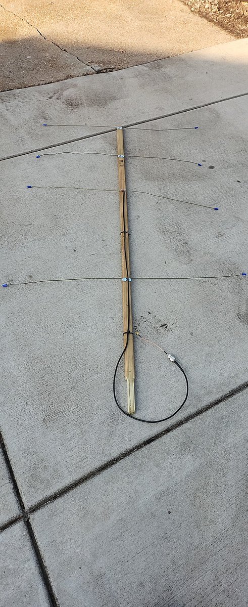 Homebrew 2m yagi. Actually works pretty well. SWR of around 1.6.Will add 70cm side soon