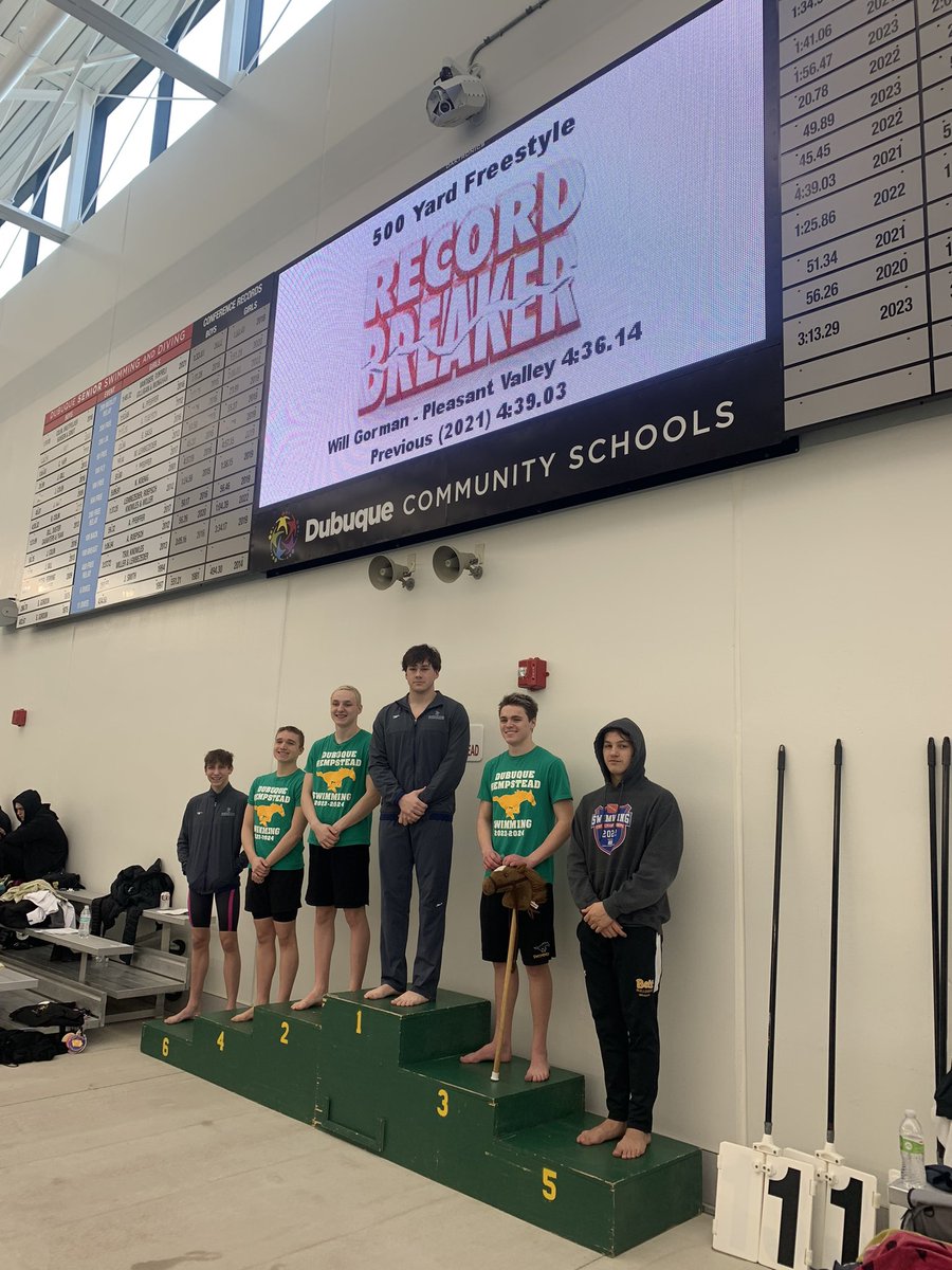 PVboysSwim's tweet photo. 500 free results- 
Carter Hatz takes 6th &amp; 
Will Gorman takes 1st breaking the Dubuque pool record https://t.co/zKnS1nQoTs