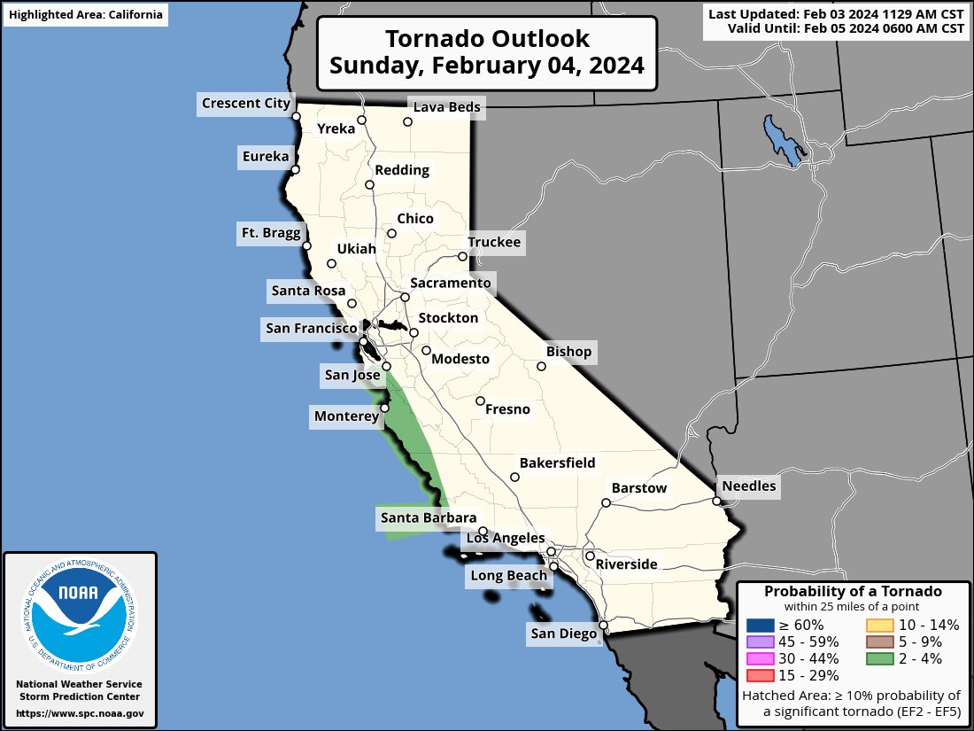 jack_7909's tweet photo. With a Slight Risk for the Southern FL Peninsula, there is also a Marginal Risk (1/5) for the central California coast. Tornadoes and damaging wind will be the primary threats.
Stay weather aware! #wxx #cawx #damagingwind #tornadoes #severewx #wxtwitter https://t.co/BiZeAsRG3s