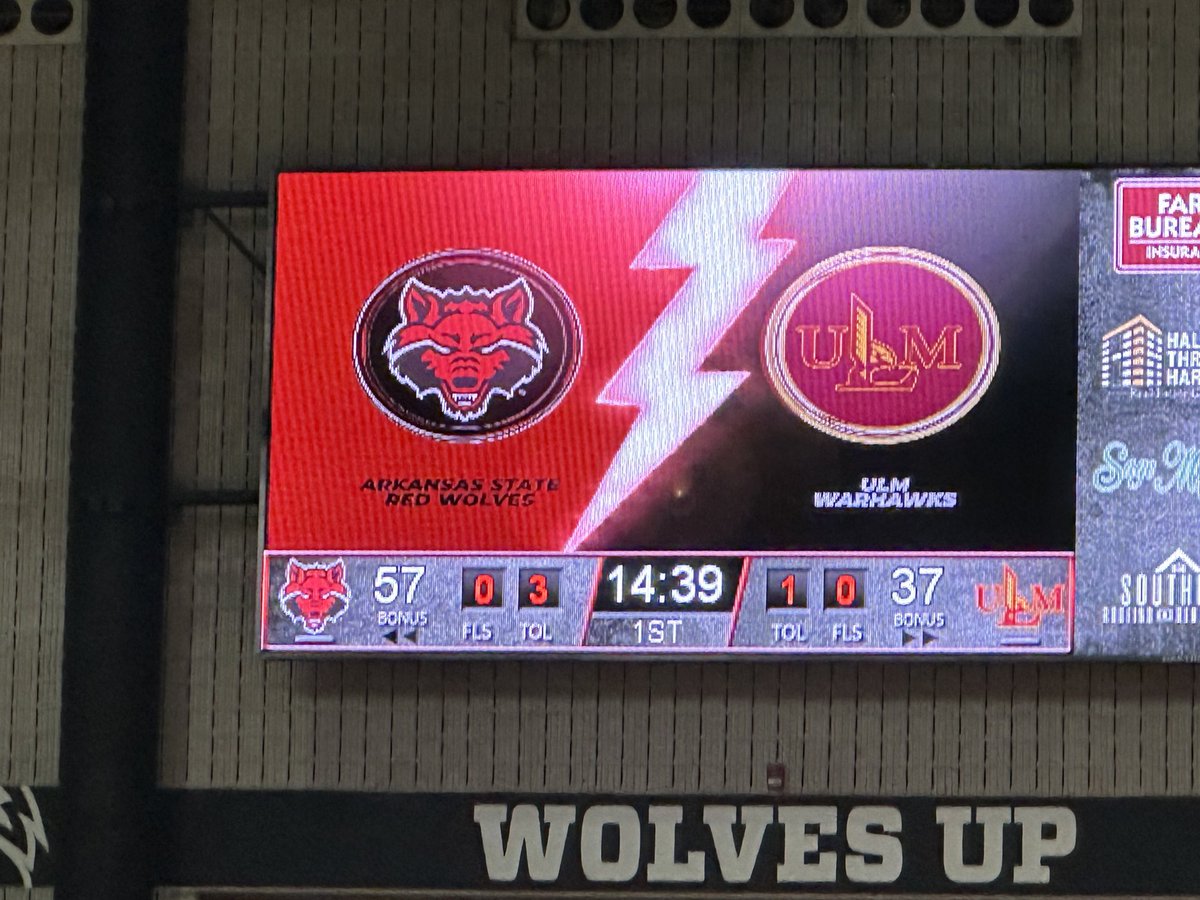 #WolvesUp ⁦<a href="/ArkansasState/">Arkansas State</a>⁩ vs ULM at halftime. #AStateMB #AState #basketball #RedWolves