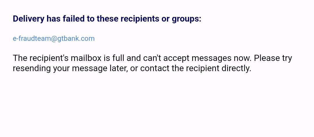 AkapoBunmi's tweet photo. @gtbank @gtbank_help please I need help. I believe there is fraudulent activity on my account. I have tried reaching out via different channels but none has been successful. I even sent an email to your fraud unit. Your inbox is full. How do I resolve this issue urgently? https://t.co/Xl63F4F8Ff