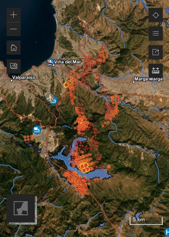 🔥Mapa actualizado 
#VinadelMar 
#Valparaíso 
#QUILPUÉ 
#IncendioForestal