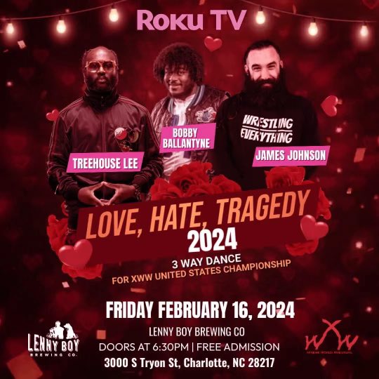 🎉 Attention Xtreme World Wrestling Fans! 🎉 Get ready for an adrenaline-pumping night at #LoveHateTragedy 2024! 🤼‍♂️ @thenameizbobby will put his #XWW United States Championship on the line in an epic 3-way dance against @TieDye_Johnson and TreeHouse Lee! 📅 Date: February 16,