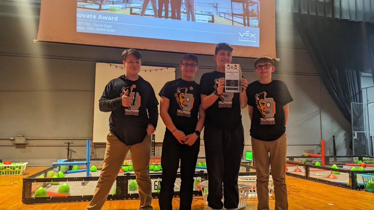 Tallmadge_STEM's tweet photo. 97778C wins the Innovate award. The Innovate Award recognizes an effective and well documented design process for a novel aspect of team’s design https://t.co/c5qBSpRPxA