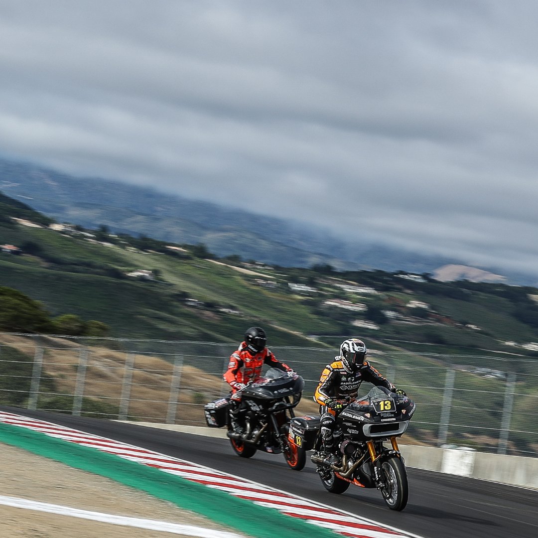 Iconic views at @WeatherTechRcwy. 😍 #MotoAmerica | #LagunaSeca | #KingOfTheBaggers @Corywest13 | @RideDunlop | @MissionFoodsUS | @harleydavidson