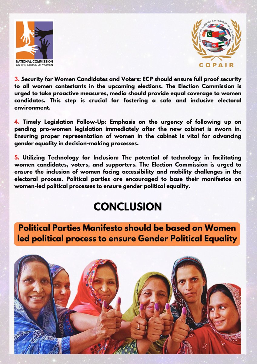 Unanimous recommendations of the Round table conference organized by NCSW &amp; <a href="/COPAIROfficial/">COPAIR</a> for political participation of women