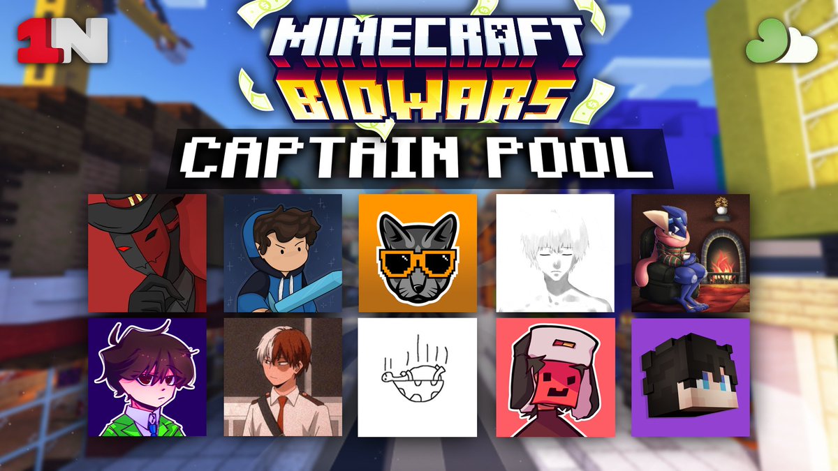 Presented by <a href="/thewheelinc/">The Wheel</a>, With the event in less than 24 hours, here are your 10 Captains for the show! 💸

<a href="/McSolsy/">McSolsy</a> @EpaxiaI <a href="/DrDukemc/">Dr Duke</a> <a href="/c0nexi0n/">Sharpness</a>  <a href="/Greninja/">Greninja</a> <a href="/LuigiToan/">LuigiToan</a> <a href="/flowtives/">flow</a> <a href="/X_SUSmc/">X_SUS</a>  @notvixiostv @tingzminecraft 

📷 Watch Bidwars 4 tomorrow at 3PM EST!