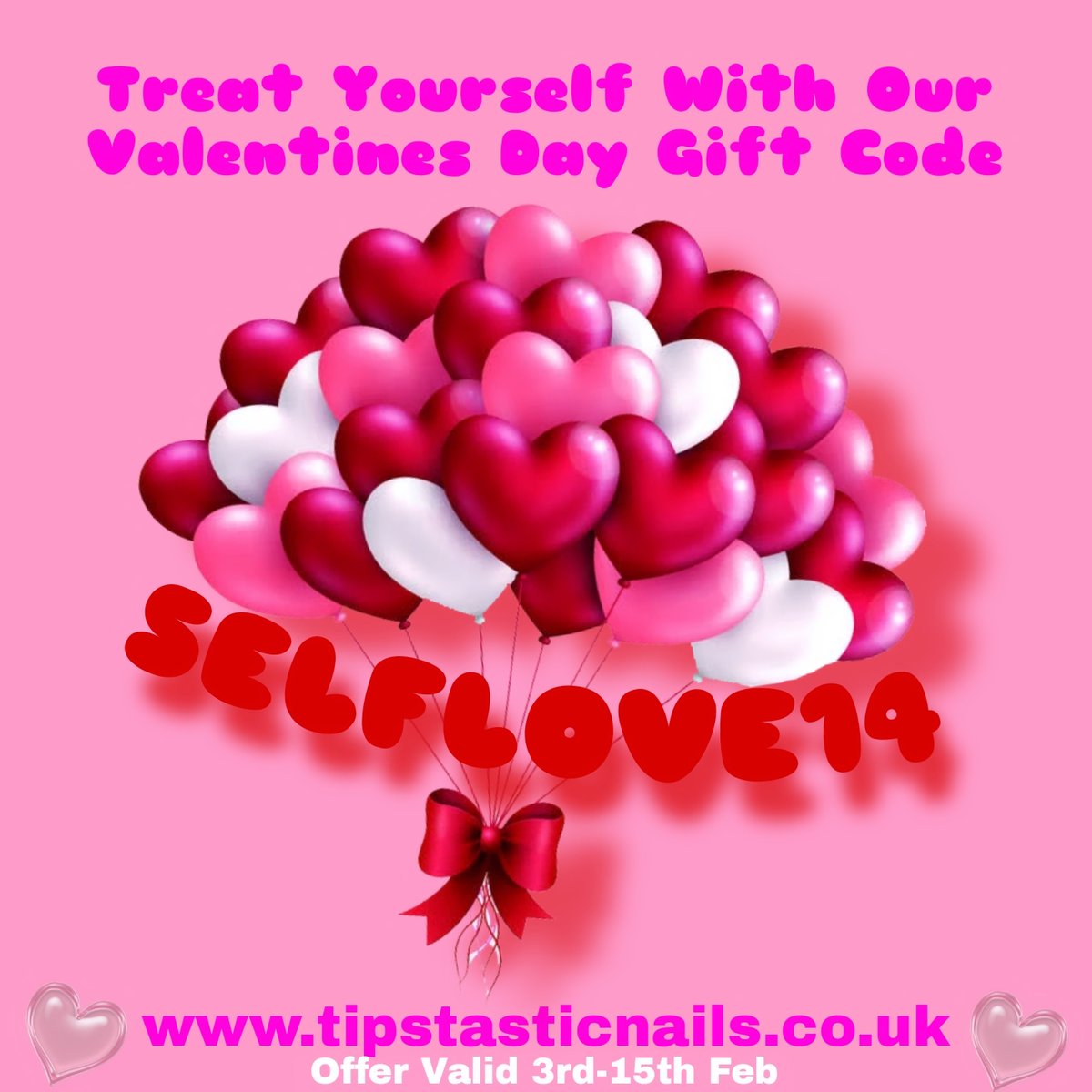 TipstasticNails's tweet photo. Treat Yourself with our valentines gift code 💖 
Use code: SELFLOVE14 at checkout
Offer valid between 3rd-15th Feb

Don't forget to create your account to collect and redeem points from every order you place with us 

https://t.co/H1QysE8hTh 
#pressonnails #shopnails https://t.co/oHqUnBlN3k
