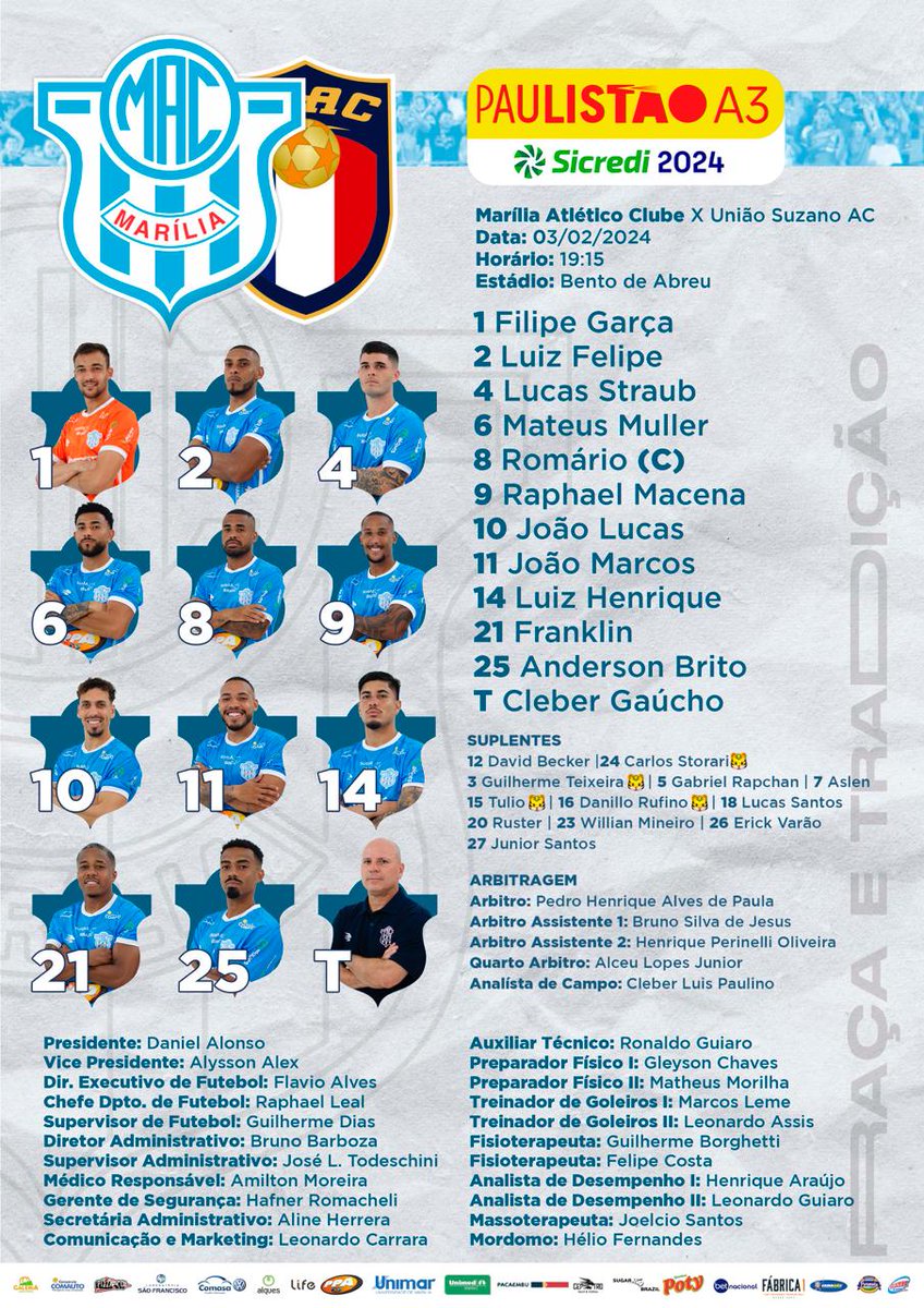 BorgessGui's tweet photo. Marília escalado para enfrentar o União Suzano. Técnico Cleber Gaúcho mantém equipe que empatou com o Grêmio Prudente na última rodada #trabreuzao https://t.co/MzwMM3bQUH