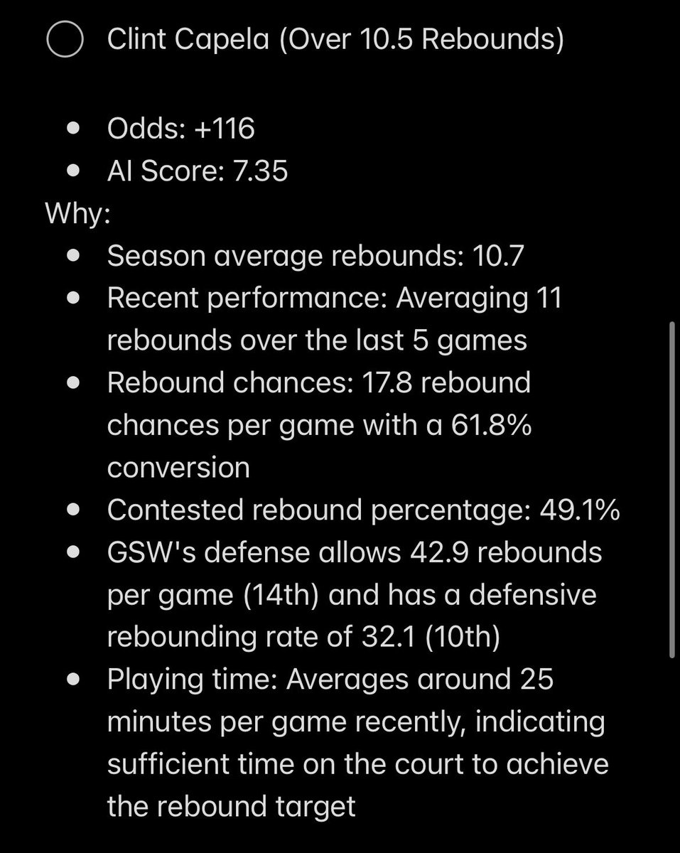 CourtsideAI's tweet photo. My algorithm AI edge best bets for NBA rebounds🏀 https://t.co/VtGMWPPjgS