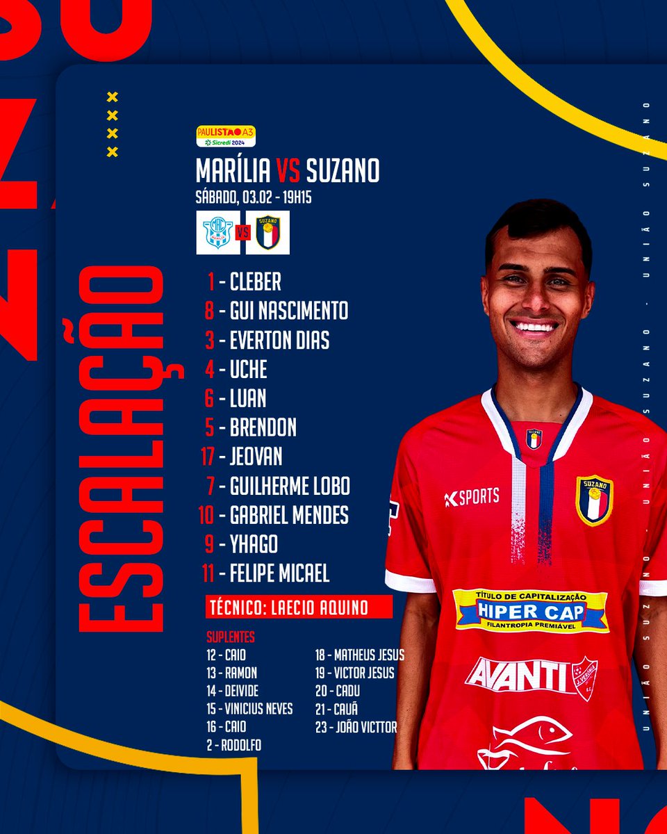 BorgessGui's tweet photo. União Suzano traz uma novidade entre os 11 que iniciam o duelo no Bento de Abreu: o retorno do atacante Yhago, que cumpriu suspensão na rodada passada, e formará dupla de ataque com Felipe Micael. #trabreuzao https://t.co/C6BcAkagv2