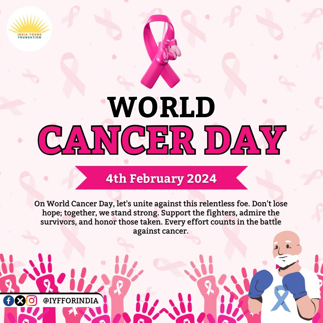 IYFIndia's tweet photo. "Embracing strength, spreading hope. On World Cancer Day, let's stand together in the fight against this formidable enemy. 💪🎗️ #HopeUnites #WorldCancerDay" https://t.co/NZS3w8PZrF