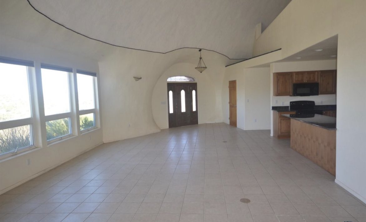 Dome house for sale in Daltile, New Mexico  

Located 2.5 hours from Albuquerque, this home is perched on over six acres in the Cibola mountain range and was built in 2004

Property has been on the market for 157 days and is in foreclosure

Listed at $185k