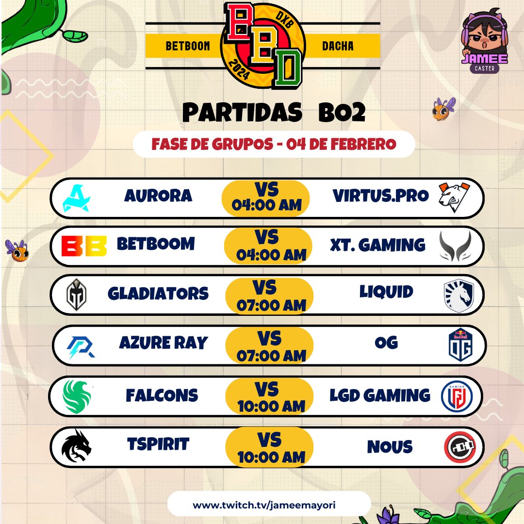 BetBoom Dacha Dubai 2024 !
Horario 04 de Febrero
Mañana empieza la BetBoom Dacha a partir de las 4:00 de la mañana donde 12 equipos lucharan por un prize pool de $1,000,000 dólares 🤑 que sera dividido entre los participantes.
#dota2 #betboom