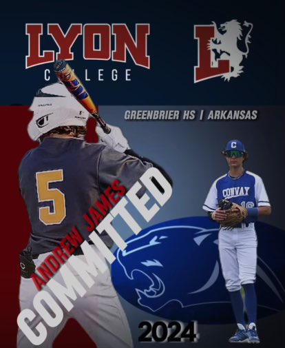 I am excited to announce my commitment to Lyon College. I want to first thank God for giving me this opportunity to play baseball at the next level. I also want to thank Coach Cunningham, Coach Rob, and Coach Potvin for giving me the opportunity to play for Lyon Scots Baseball.