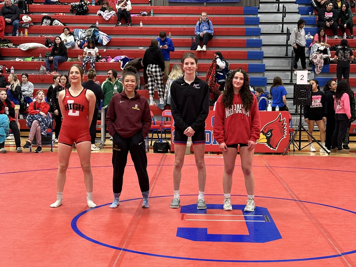 AHSGirlsWrestle's tweet photo. Four girls qualified for A-1 Districts in Aurora  out of the tough 3a Sub-Districts in Crete!
100 Aubrie Beed
120 Natalie Bisbee
135 Emily Bohlman
145 Briana Onnen https://t.co/G2rua7i1Mg
