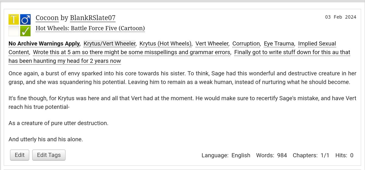 stormshockfuse's tweet photo. *Appears in a cloud of dust* I have returned and presenting a fanfic I made at 5 AM.
*Disappears*
https://t.co/97GlTOxncq
#hwbf5 #bf5 #hotwheelsbattleforce5 #battleforce5 #fanfiction https://t.co/zZ2PqV3qo4