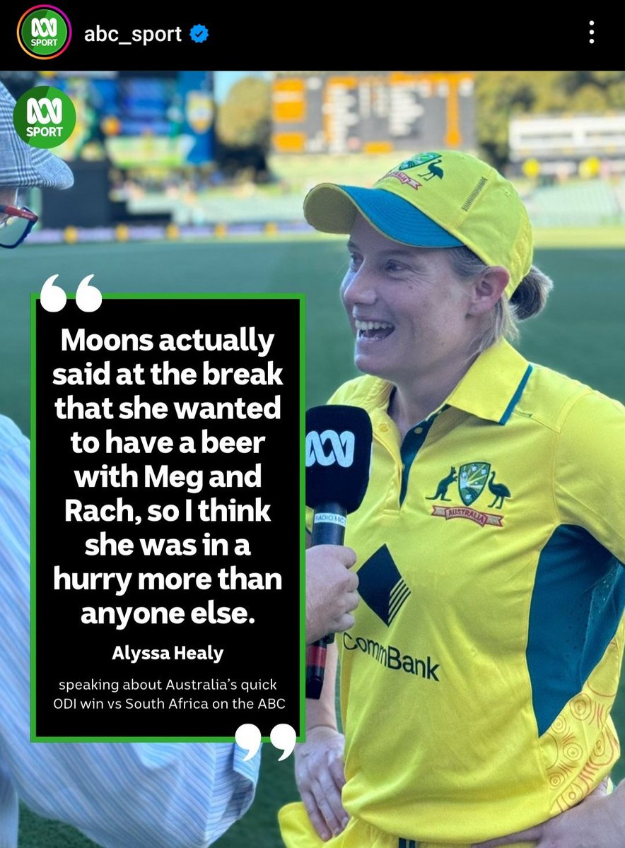 Wanting to knock off work early to go have a beer with mates. 

Beth Mooney is truly a relateable Aussie that just happens to be phonemenal at cricket 😅

#cricket #crickettwitter #BethMooney #Mooney