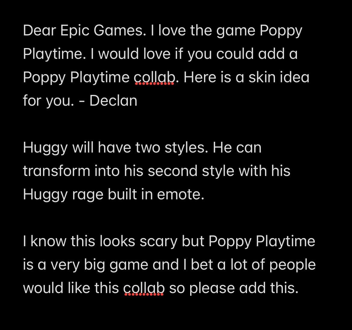Hi <a href="/FortniteGame/">FortniteGame</a> - submitting on behalf of our 9 y/o son for your consideration! #fortnite #PoppyPlaytime #EpicGames