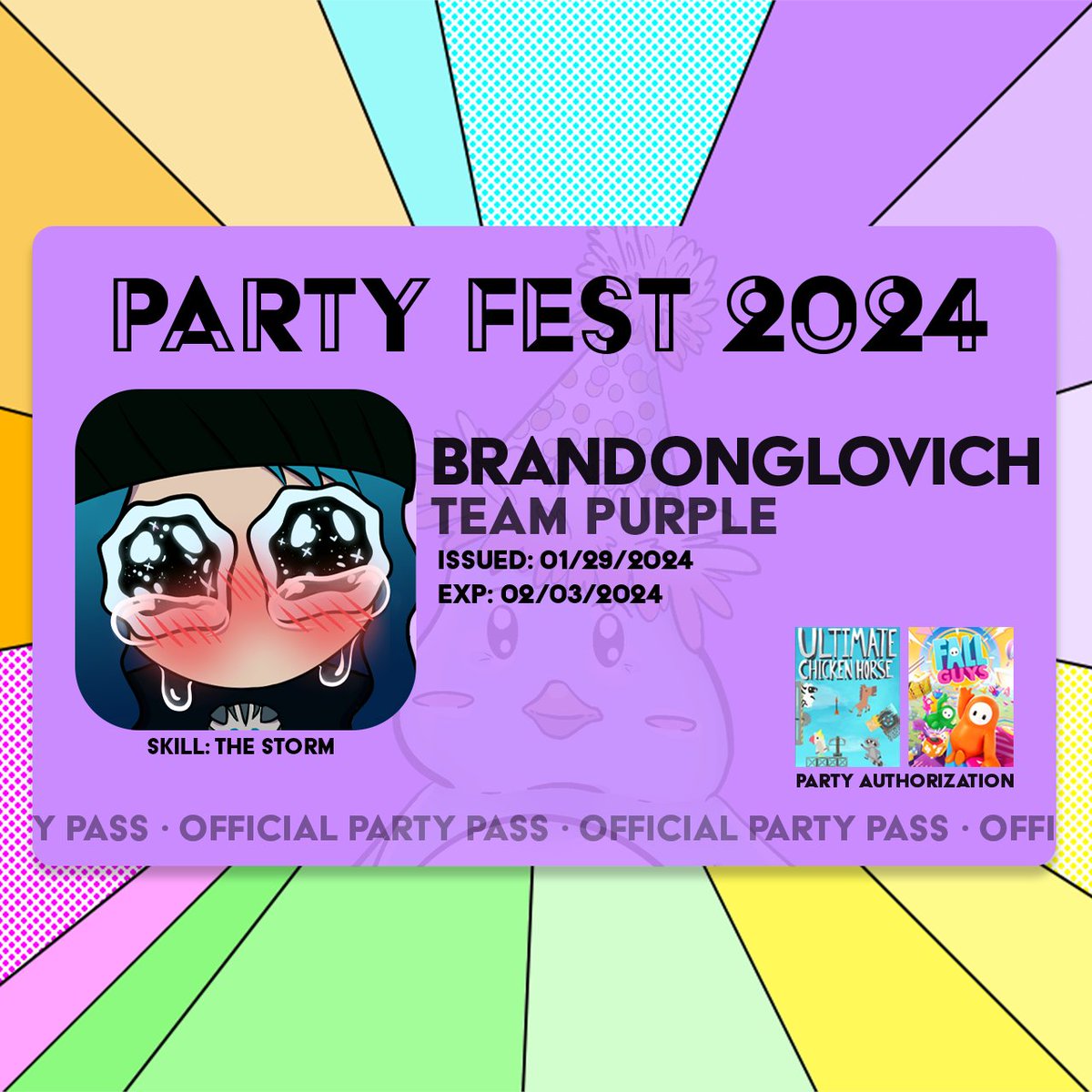 PARTYFEST FINALE IS HAPPENING NOW!!!!!

All 20 streamers are going head to head in Fall Guys! 

If you can come hang, PLEASE spam the ever-living hell out of the purple cheer emote in the chat! Team purple needs you 😂🥳

twitch.tv/radiantgardene…