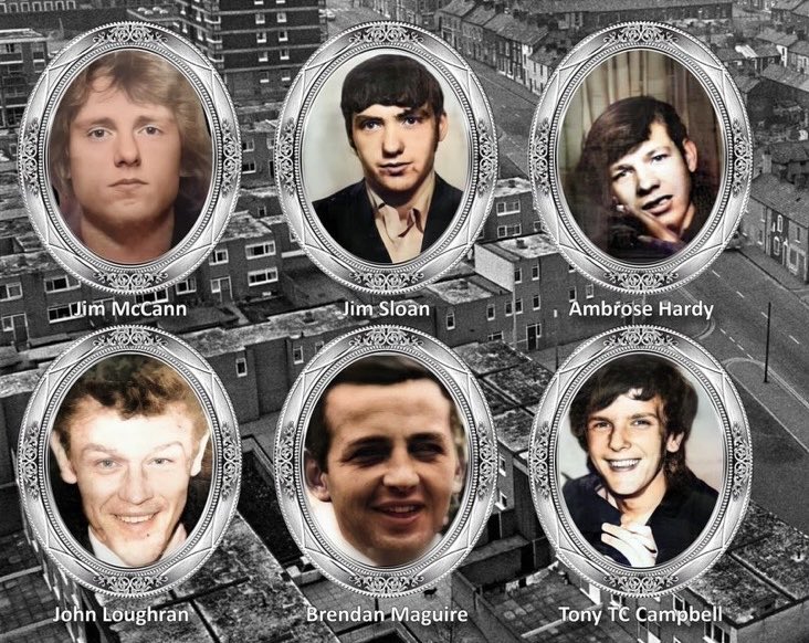 NGABelfast's tweet image. On the night of February 3/4th 1973,Óglaigh James Sloan, Tony Campbell, James McCann &amp;amp; civilians Brendan Maguire, Ambrose Hardy &amp;amp; John Loughran were murdered by combined forces of the British Crown and loyalist killers on Belfast’s New Lodge Road.#TimeForTruth
