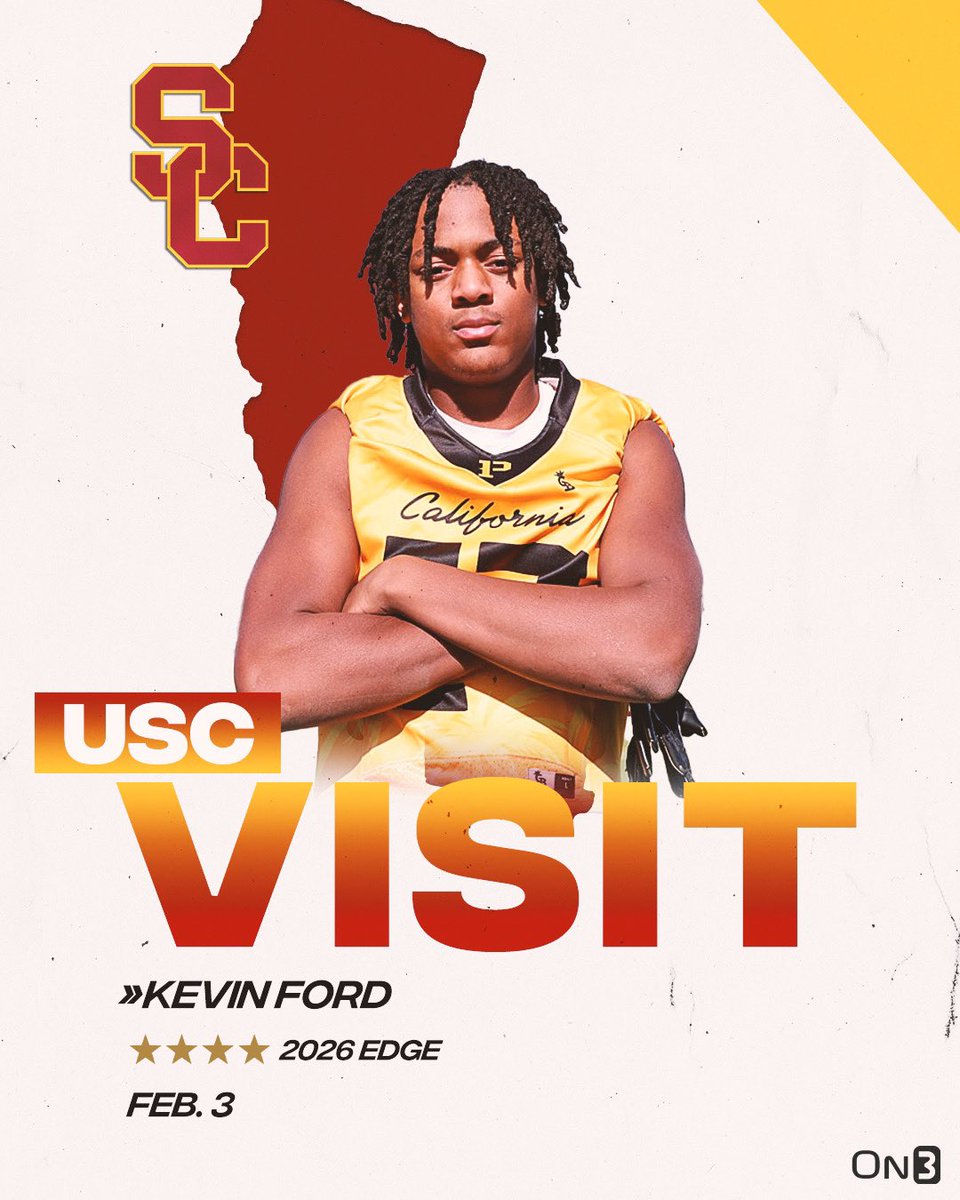 USC is hosting 2026 Duncanville EDGE Kevin Ford this afternoon ✌🏼 Ford is the No. 1 prospect in Texas in the 2026 cycle. WeAreSC: on3.com/teams/usc-troj…