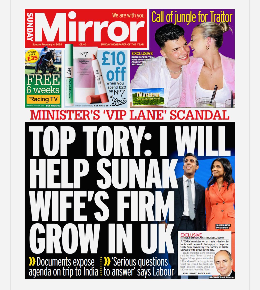 INFOSYS &amp; TORY MINISTER'S MEETING TO HELP THEM GET CONTRACTS
🔹April 23 meeting with INFOSYS revealed. 
🔹Tory Minister Dominic Johnson told Infosys he was “KEEN TO SEE A BIGGER INFOSYS presence in the UK and would be happy to do what he could to facilitate that.....and Continue
