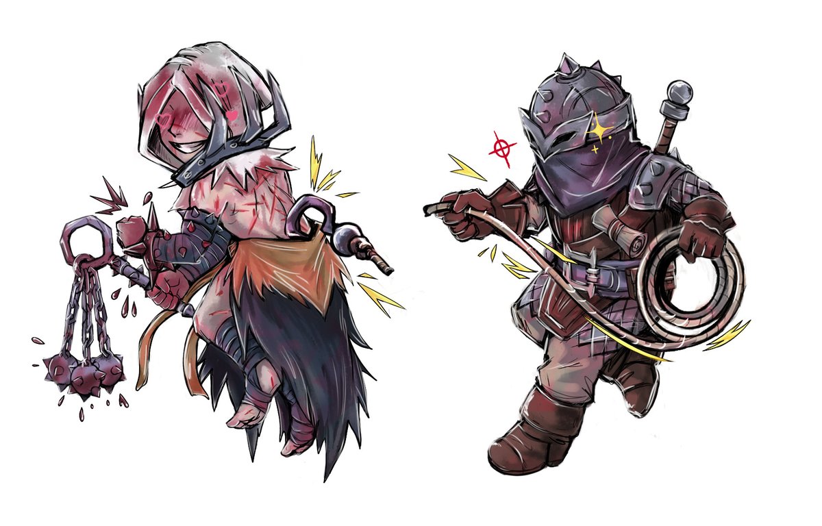jozziedrewit's tweet photo. Whose ready for some #ddzine23 merch? 
My handmade #bountyhunter x #flagellant
keychains! 🪓❤️‍🩹🩸
They're light-weight, double-sided and laminated!
(+ cute of course!) #darkestdungeon https://t.co/MwvFuyJ3Nx