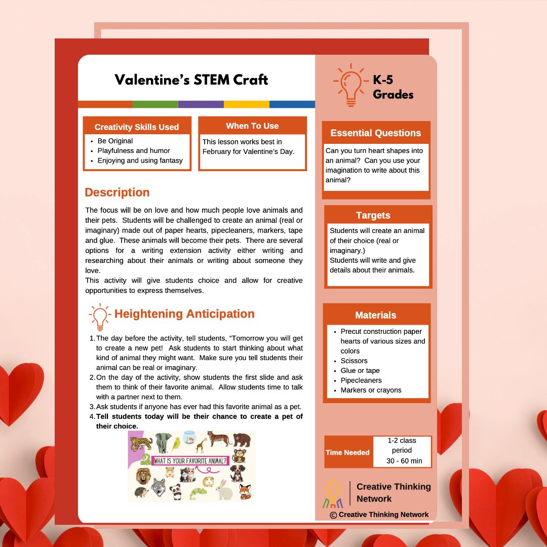 #SaturdayShare: Discover Andrea Mango's 'Valentine’s STEM Craft Lesson Plan'! This vibrant resource weaves STEM with arts in a Valentine's theme, transforming learning into an exciting blend of creativity and science. ❤️

#STEMEducation #ValentinesDay #CreativeLearning