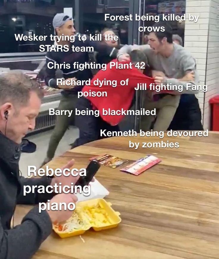 What Rebecca was doing during the events of Resident Evil (1996 / 2002) 🤣 #ResidentEvil #REBHFun #ResidentEvilRemake #RebeccaChambers #JillValentine #ChrisRedfield #AlbertWesker #BarryBurton #Meme #Capcom