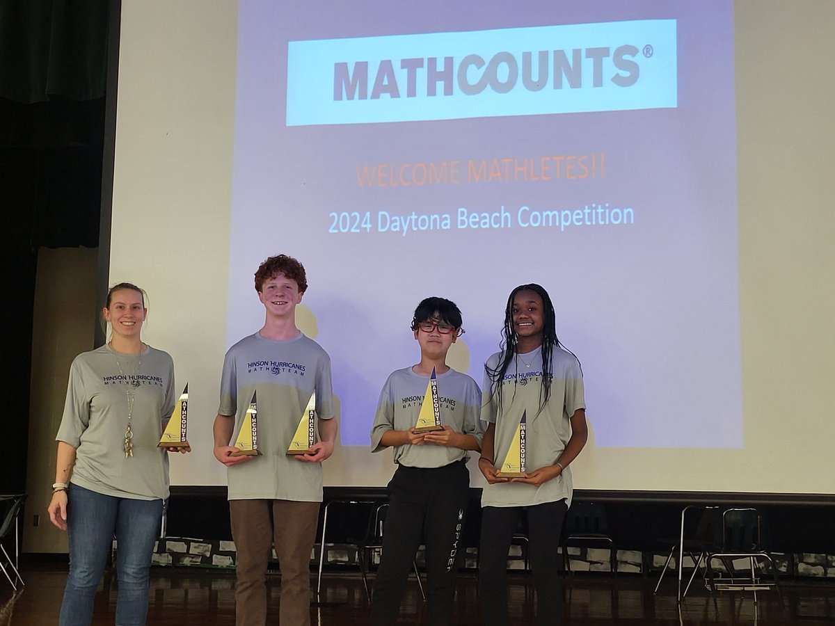 JLastowskiVCS's tweet image. It was a great day for @VCSMath. MathCounts 2024 VCS-Daytona Beach competition is complete! Almost 70 matheletes competed individually and formed 17 teams.  Congratulations to our top 2 teams, Hinson MS and Ormond Beach MS, who will be headed to the state competiton in March!